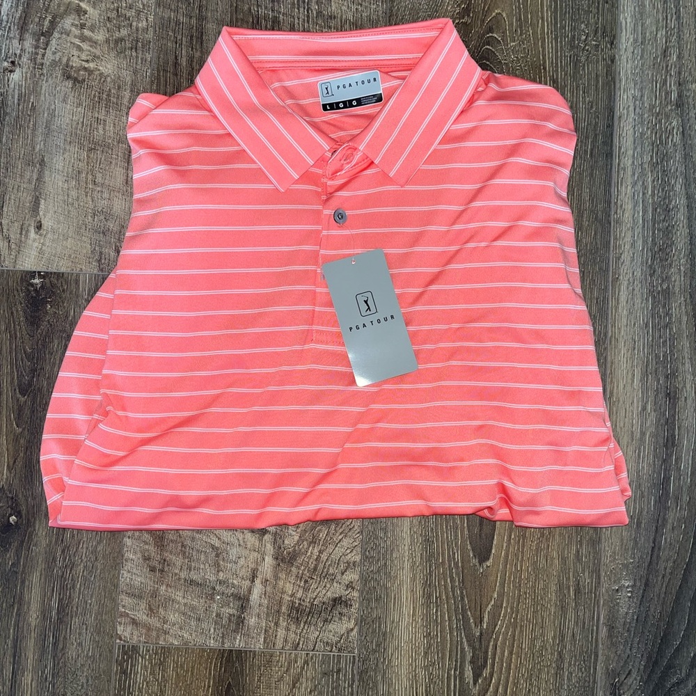PGA Tour Coral Striped Polo Shirt